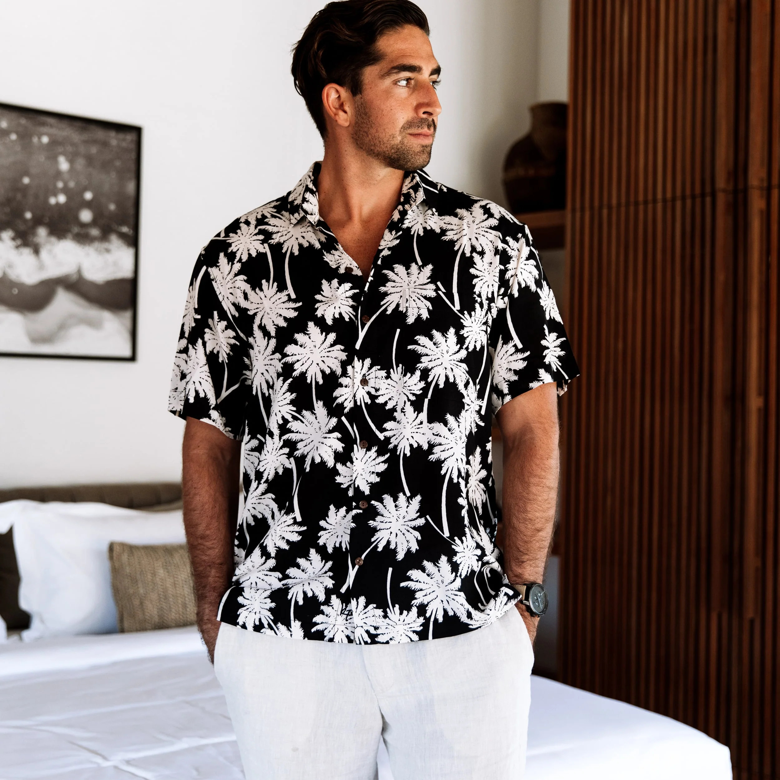 Black Palms Hawaiian Shirt | The Moon Shine by Kenny Flowers | Kenny Flowers