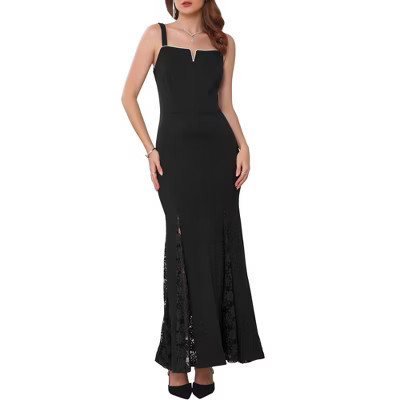 INSPIRE CHIC Women's 2025 Elegant Straps Wedding Guest Cocktail Maxi Formal Gown with Lace Insert Dresses XX-Large Black | Target