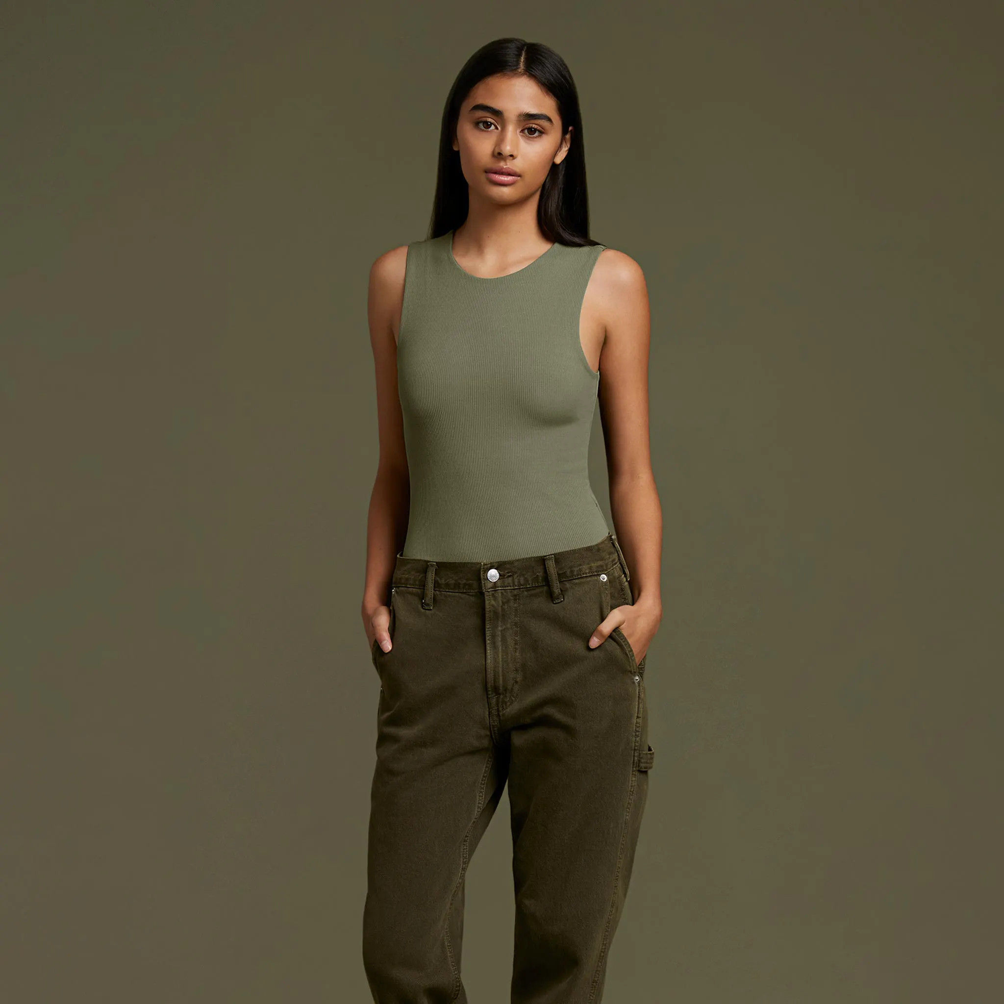 Women's Ribbed Crew Tank Bodysuit | nuuds