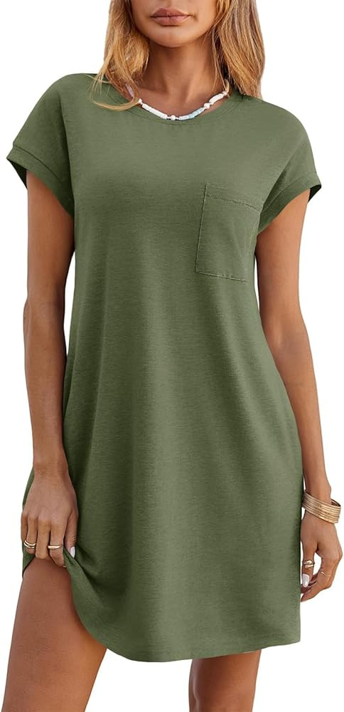 Wenrine Womens Summer T Shirt Dress Casual Short Sleeve Crewneck Loose Flowy Mini Dresses with Po... | Amazon (US)