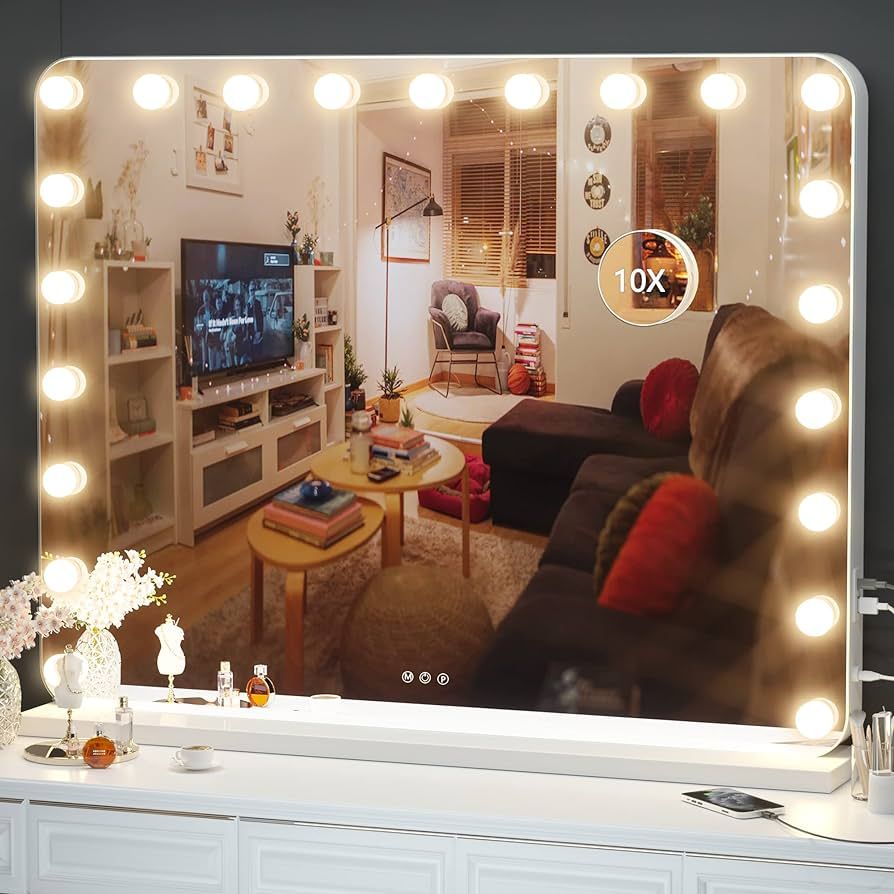 Hasipu Large Vanity Mirror with Lights, 39.4" x 31.5" Hollywood Mirror, Makeup Mirror with 21 Dim... | Amazon (US)
