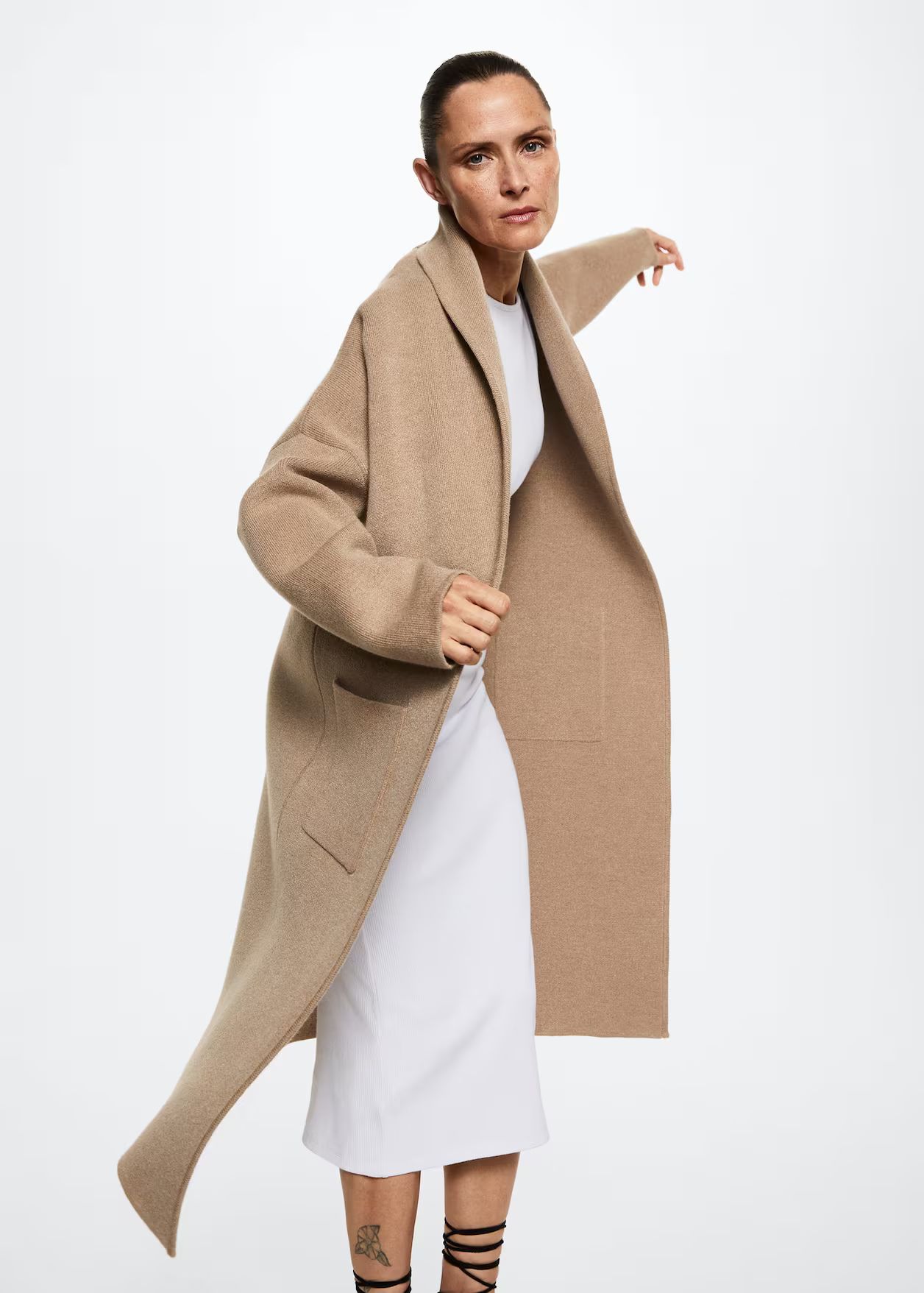 Oversized knitted coat with pockets -  Women | Mango USA | MANGO (US)