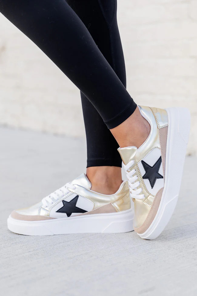 Cleo Gold And Black Star Sneakers | Pink Lily