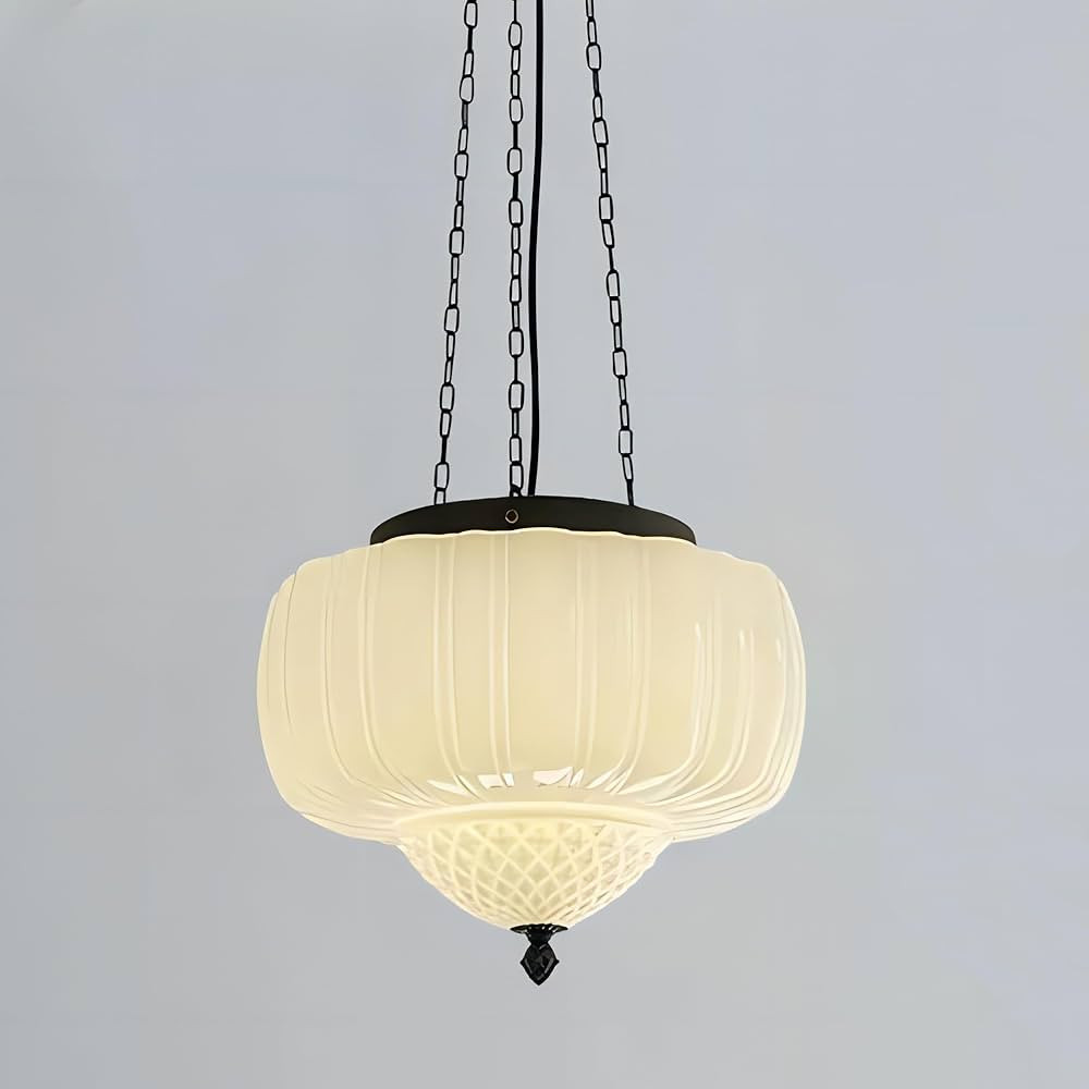 Milk Glass Pendant Light, 14" Mid Century Modern Schoolhouse Ceiling Light Fixture, Vintage Art D... | Amazon (US)