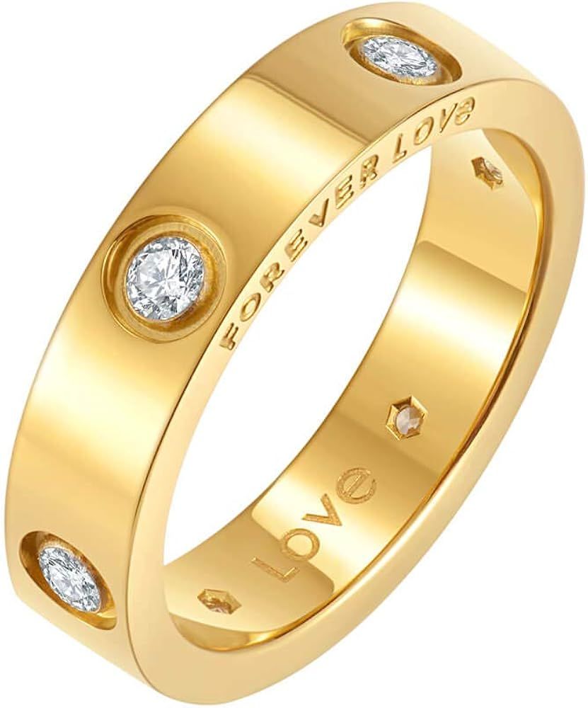 Nireus 18K Gold Plated Love Ring | Cubic Zirconia Promise Rings for Women | Gold Rings for Women | Amazon (US)