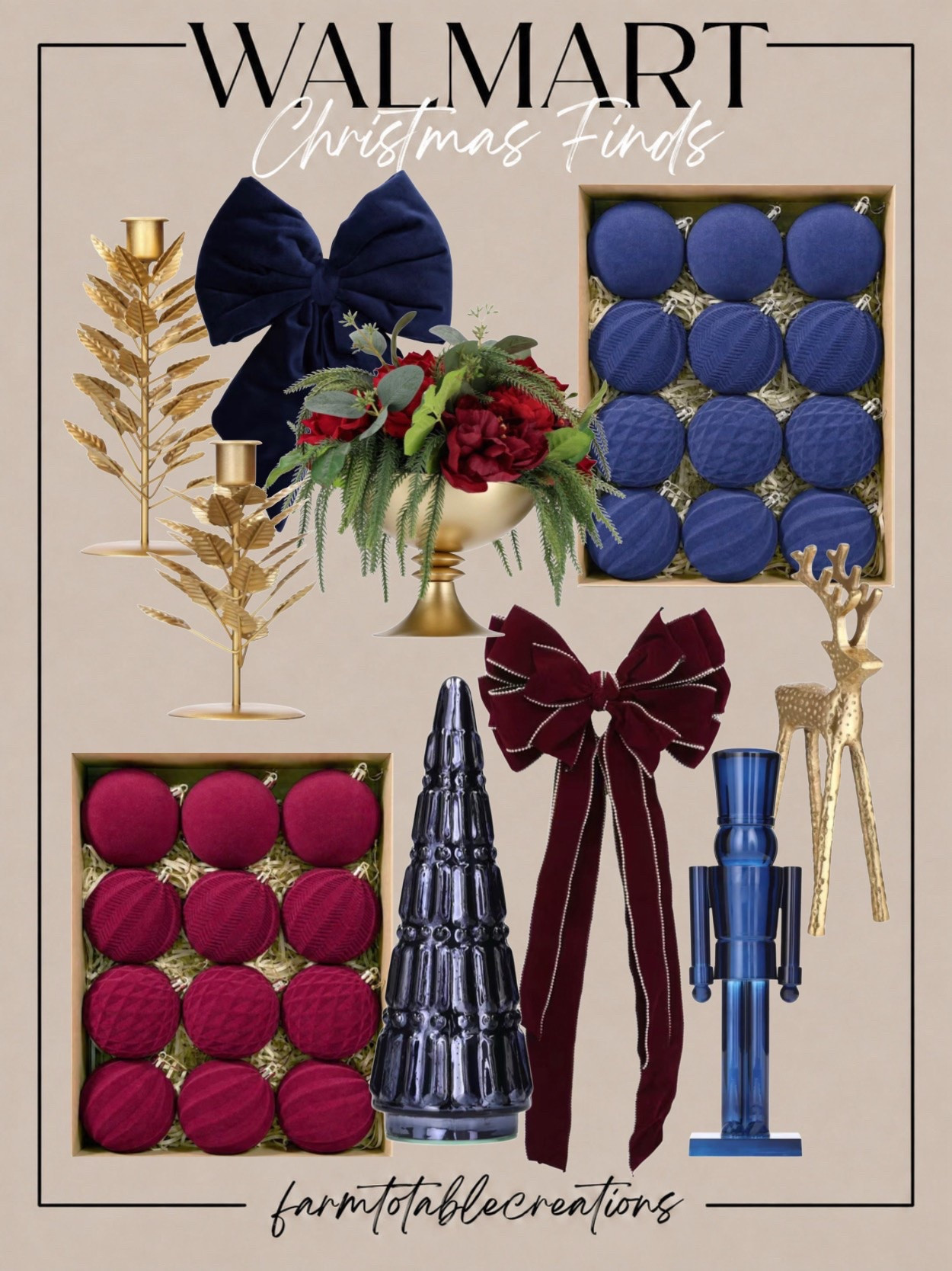 Walmart Christmas Finds | Elegant Holiday Decor 🎄💙✨

Add a touch of elegance and luxury to your Christmas decor with these gorgeous Walmart holiday finds! I’m loving this sophisticated mix of deep navy blue, rich burgundy, and shimmering gold. From the beautiful velvet bows and textured ornaments to the gold reindeer, metallic Christmas trees, and festive floral arrangement, every piece brings a timeless, designer-inspired feel to your holiday home!

These stunning finds are perfect for creating an elegant Christmas tree, styling a festive mantel, or adding beautiful seasonal accents to your entryway or dining room. The rich jewel tones paired with soft velvet textures and warm metallic finishes create a luxurious Christmas look that’s both classic and unique. Who says holiday decor has to be traditional red and green? 💙❤️✨

Follow @farmtotablecreations on Instagram for more cozy home finds and trending decor.

#LTKHome #LTKHoliday #WalmartFinds #WalmartHome #WalmartChristmas #WalmartHolidayDecor #ChristmasDecor #HolidayHomeDecor #ElegantChristmas #LuxuryChristmas #DesignerInspired #ChristmasOrnaments #VelvetBows #ChristmasTreeDecor #NavyChristmas #BurgundyChristmas #GoldChristmasDecor #HolidayStyling #ChristmasHomeInspo #CozyHome
