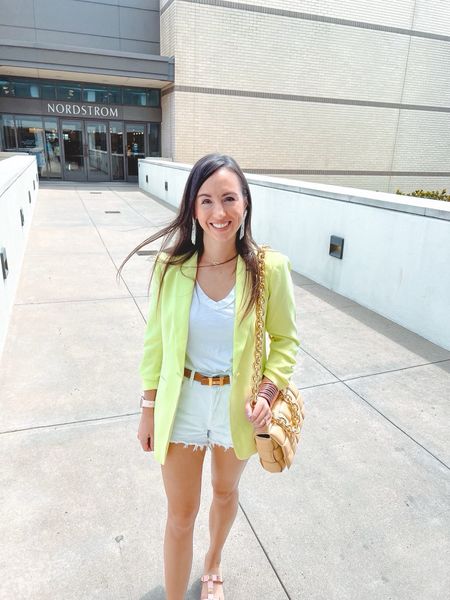 Lunch date outfit with linen lime Cinq a sept blazer (size 2) and white Agolde shorts





#LTKfindsunder100 #LTKSeasonal #LTKstyletip
