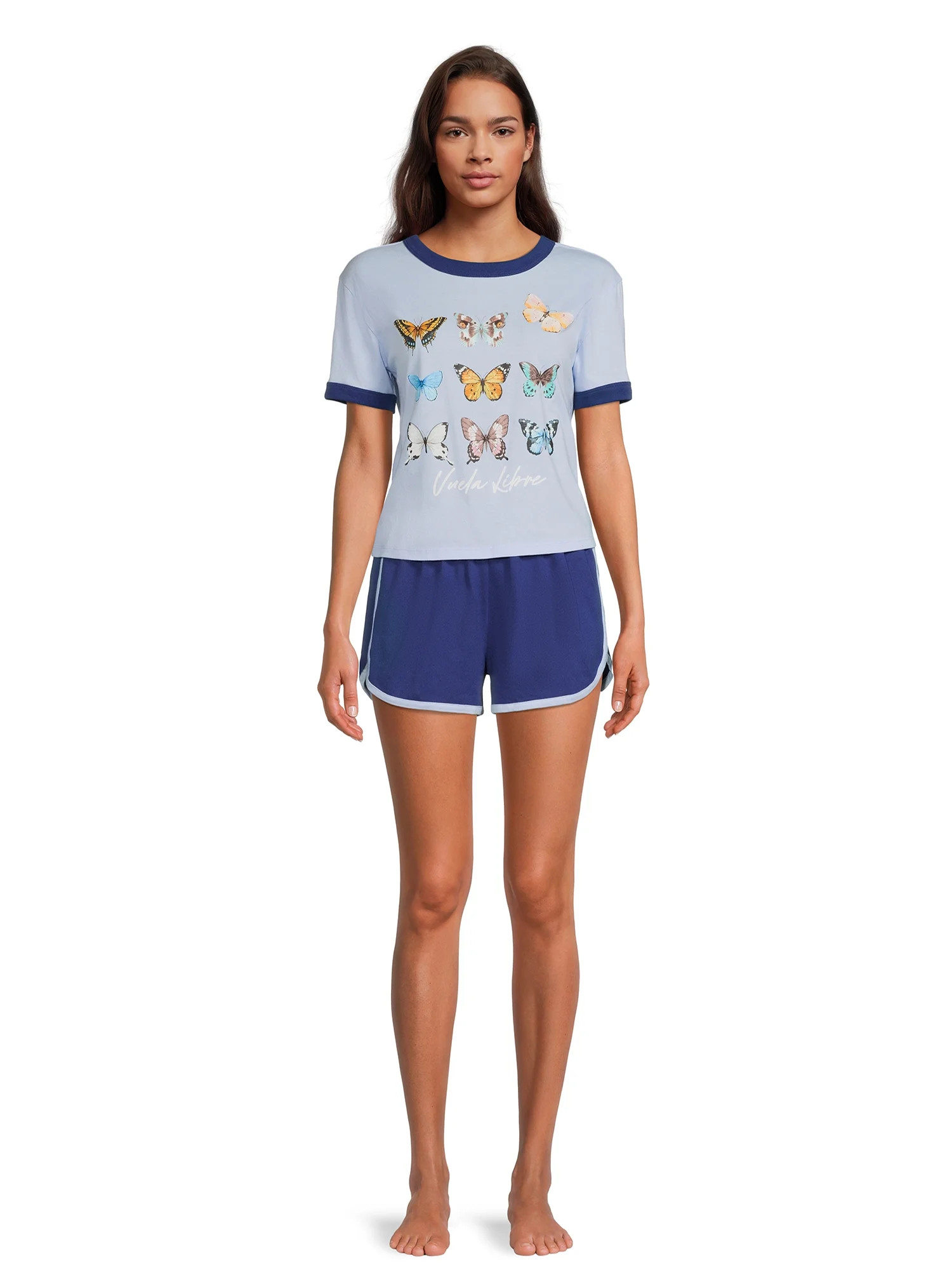 Butterfly Women's Ringer Tee and Short Sleep Set, 2-Piece | Walmart (US)