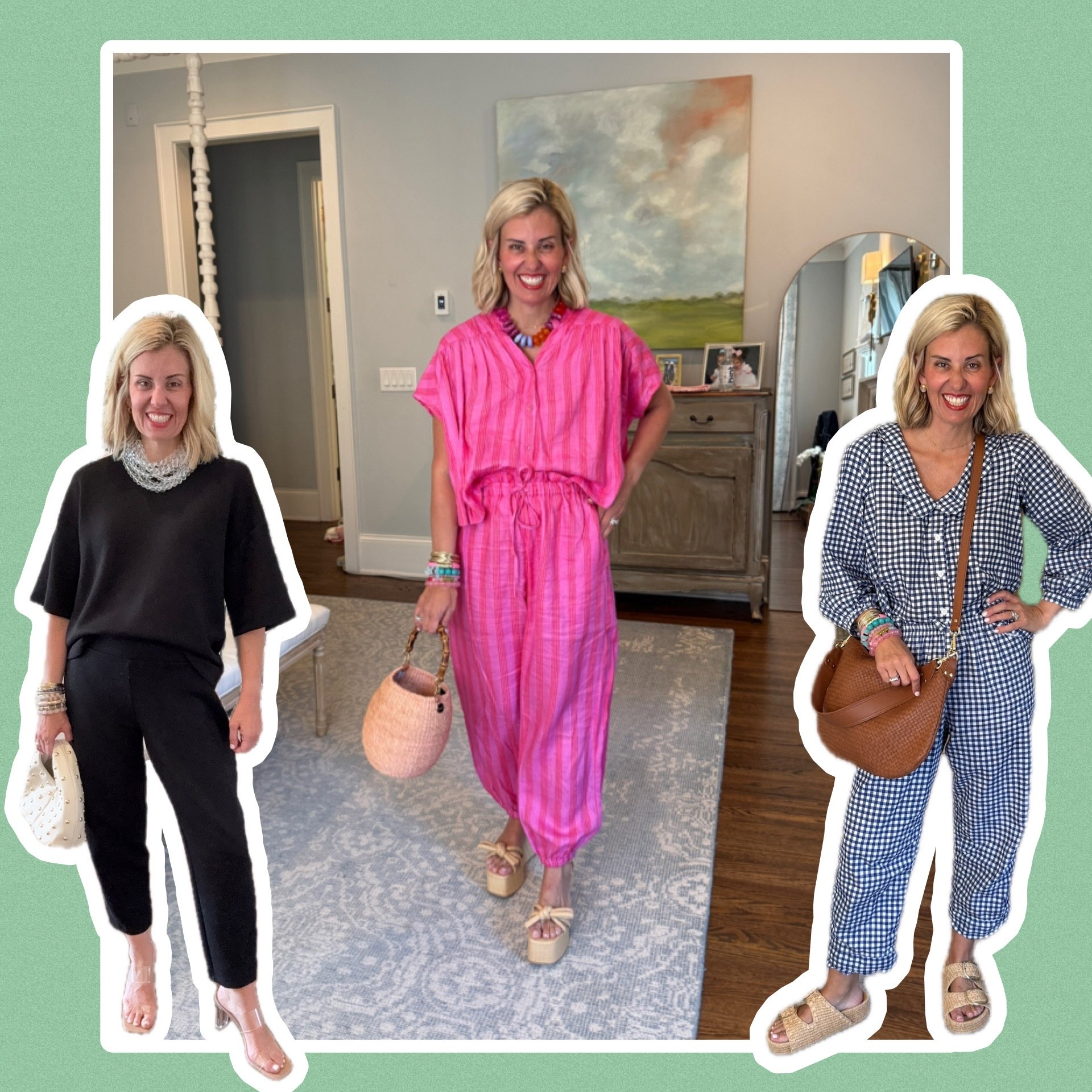 Pant sets that I wear on repeat!! They are the first pieces I always grab for & they  never disappoint!
*Use my Sunshine Tienda code mixandmatch for 15% off 
*Use my Piyama code MIXANDMATCH10
*Use my code Catherine20 at A+B
Spanx Top - xs
Spanx Barrel - small petite 
Sunshine Tienda Set - xs
Piyama Set - xs 
Heels - 8 tts
Sandal - 8.5 (1/2 size up)

#LTKgrwm #LTKmomlife #LTKootd