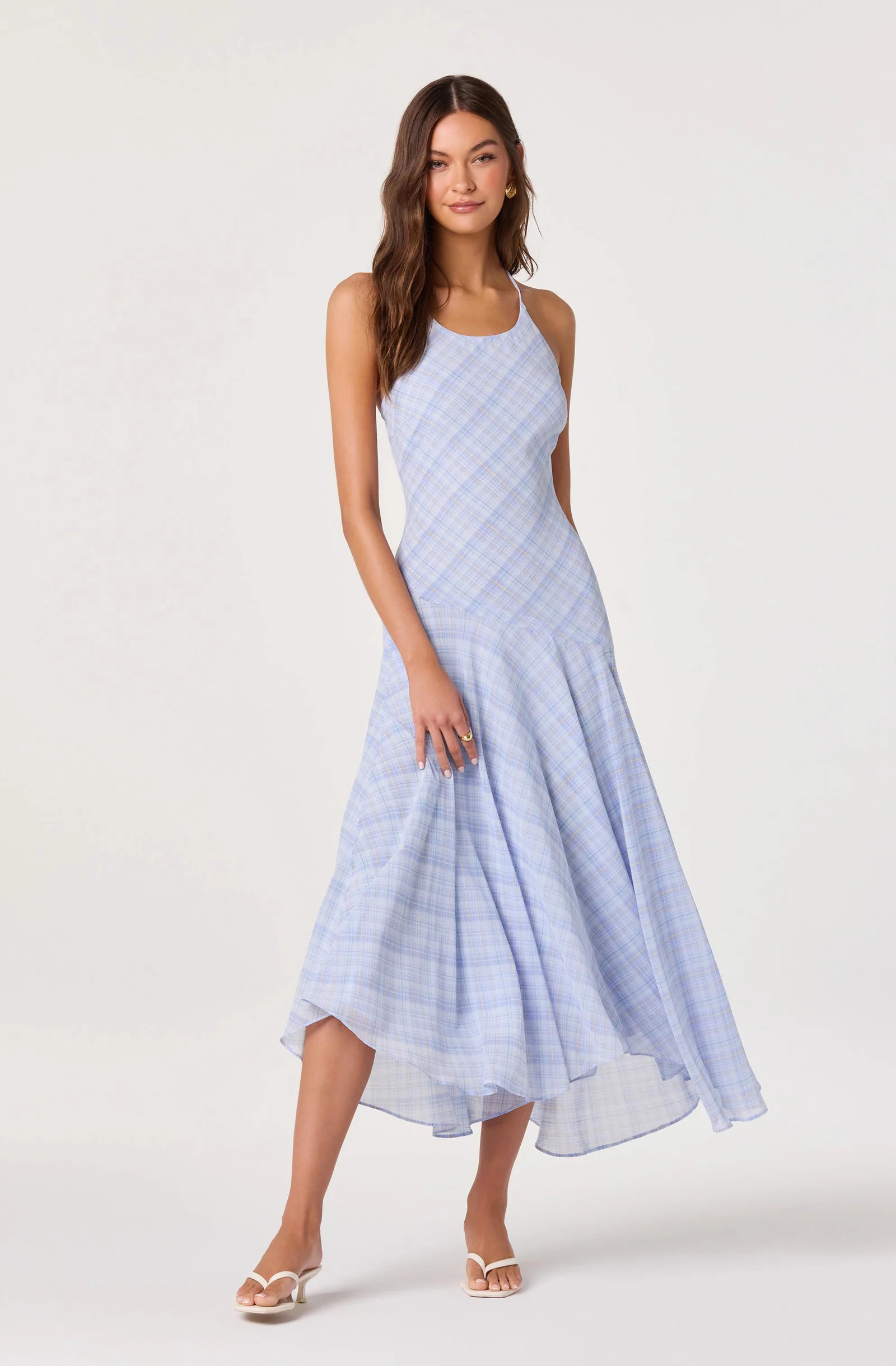 Ginny Plaid Halter Midi Dress - Blue plaid / XS | ASTR The Label (US)