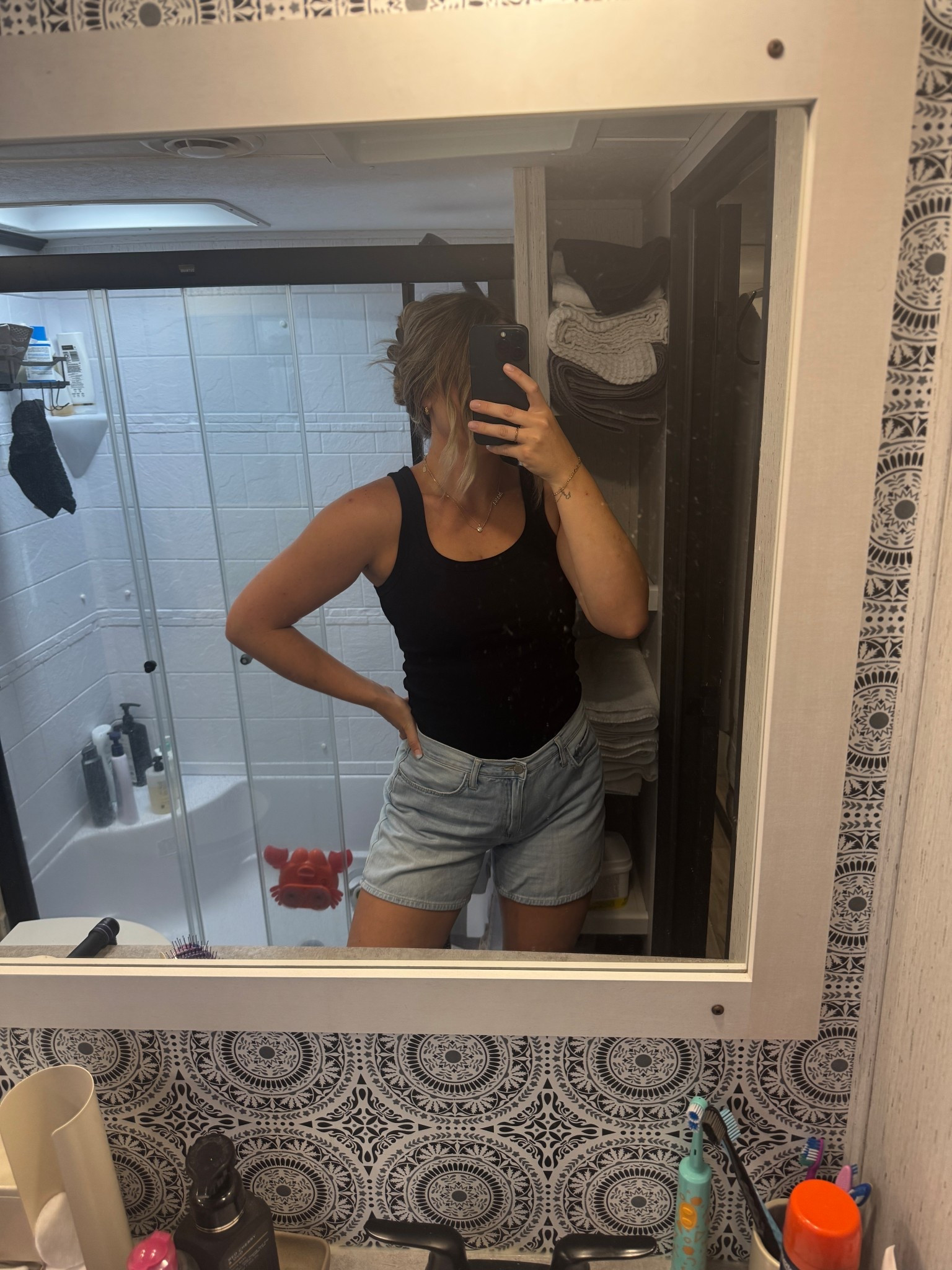 OOTD! Keeping it simple in my fave dad shorts from Just Black + a black ribbed tank from H&M. Comfy, cute, and pulled together without trying too hard 🤌🏼

#LTKStyleTip #LTKSummerEdit #LTKFamily