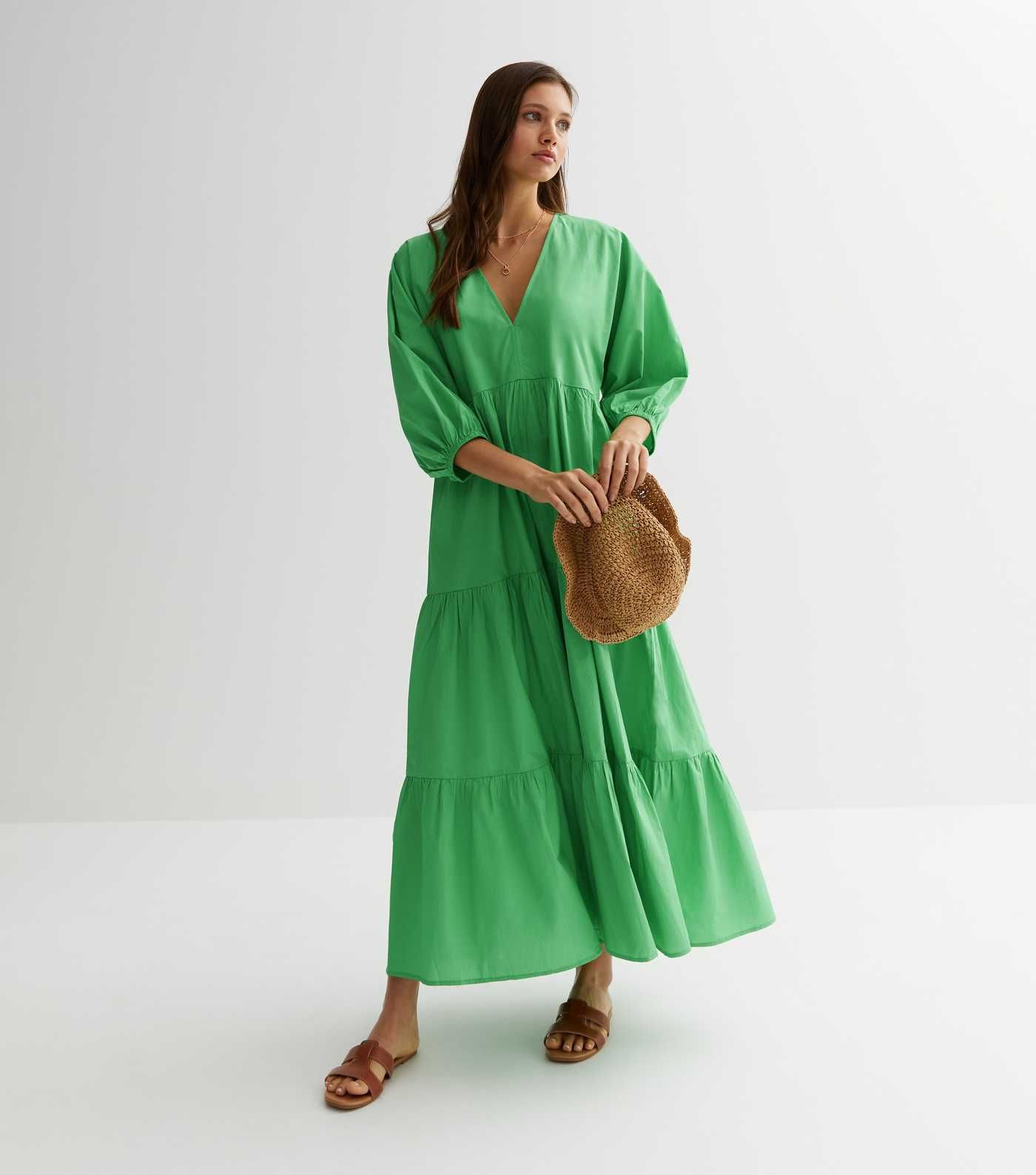 Green Puff Sleeve Tiered Maxi Dress
						
						Add to Saved Items
						Remove from Saved Items | New Look (UK)