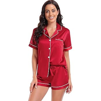 Serenedelicacy Women's Satin Pajama Set 2-Piece Sleepwear Loungewear Button Down Short Sleeve PJ ... | Amazon (US)