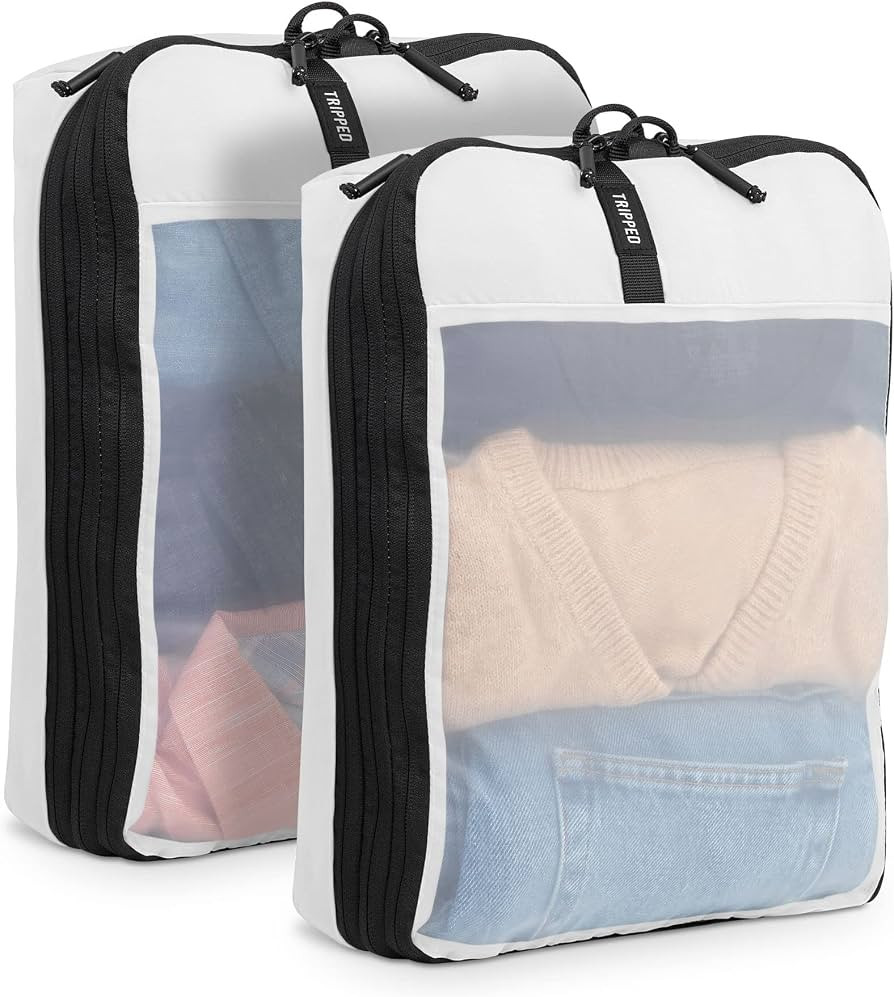 Premium Compression Packing Cube Set (White with White Mesh) | Amazon (US)