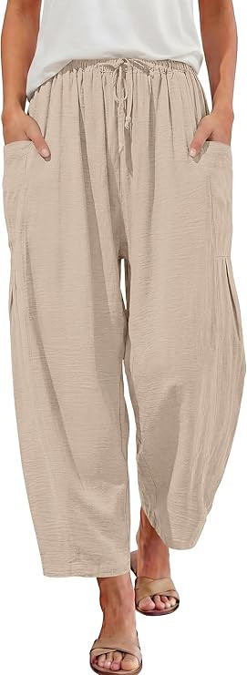 Caracilia Womens Wide Leg Pants 2026 Summer Palazzo Casual Loose Drawstring Lounge Flowy Beach Tr... | Amazon (US)