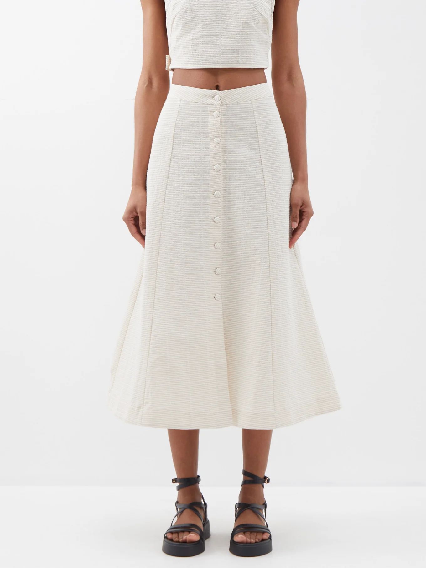 Rosalia organic-cotton seersucker midi skirt | Matches (UK)