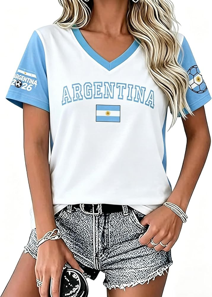 Soccer Shirt 2026 Women USA Soccer Jersey Game Day T-Shirt Funny Soccer Graphic Y2k V Neck Short ... | Amazon (US)