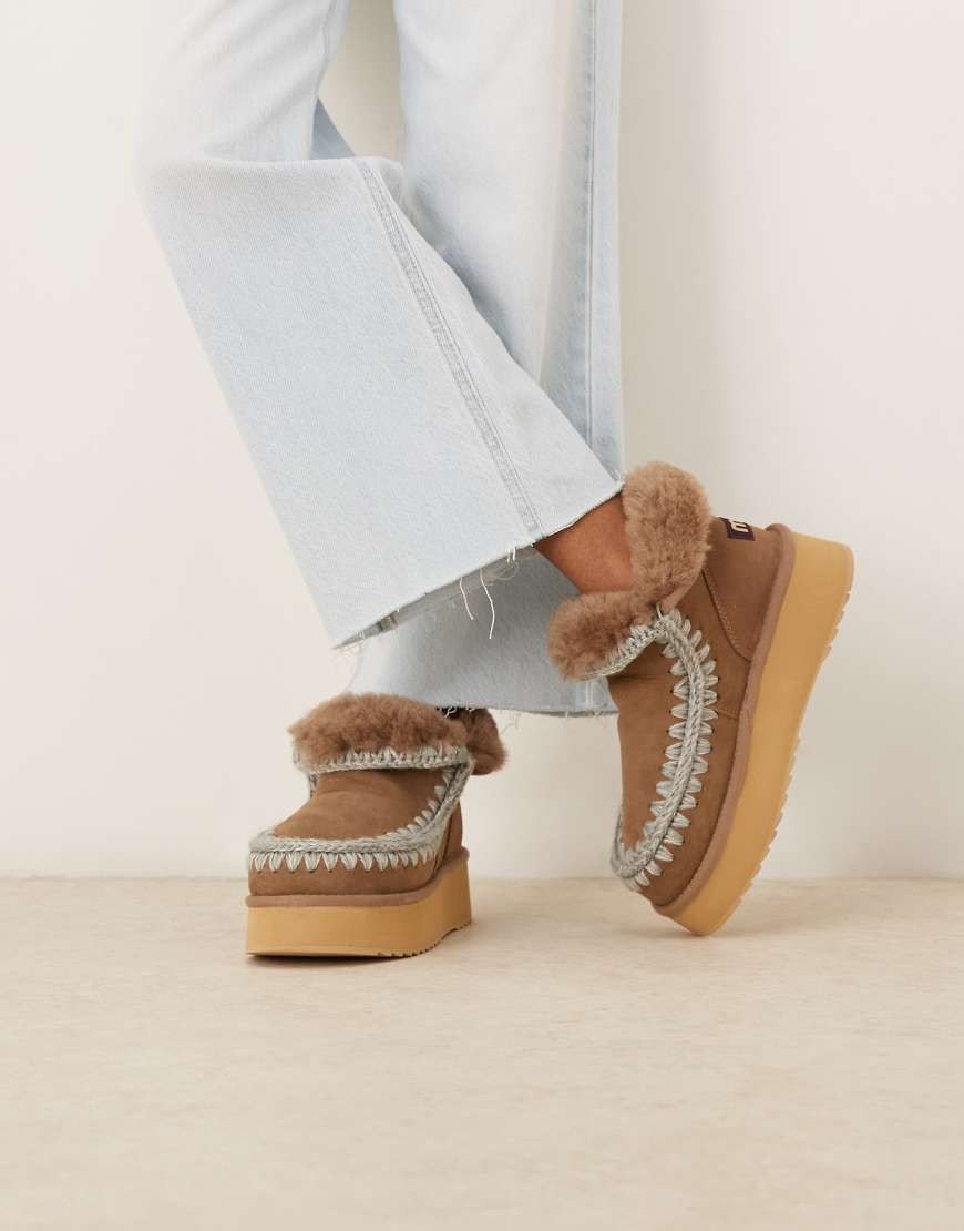 Mou mini platform suede boots in brown and blue-Neutral | ASOS (Global)
