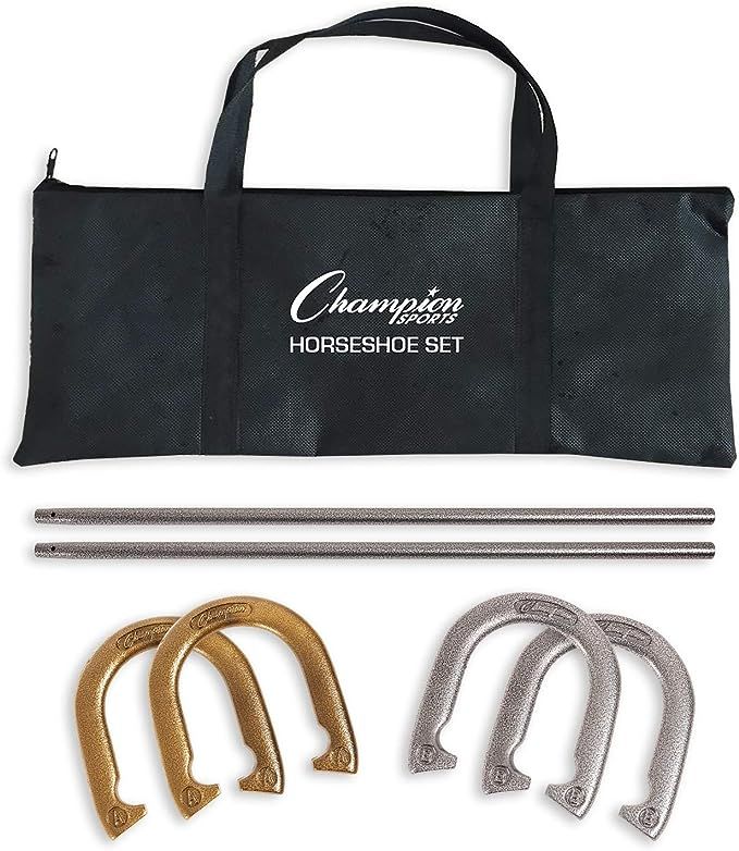 Champion Sports Horseshoe Set: Traditional Outdoor Lawn Game includes Four Professional Solid Ste... | Amazon (US)