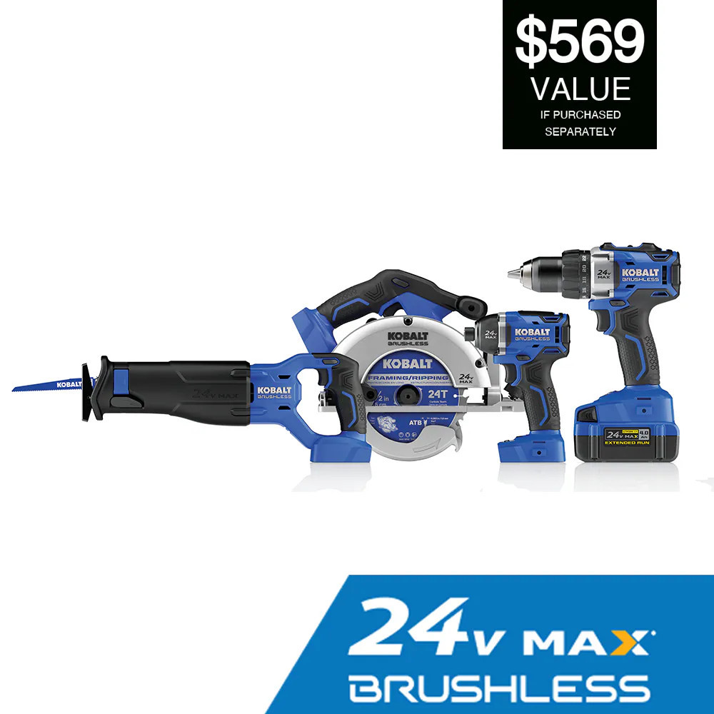 Kobalt 24-volt 4-Tool Brushless Power Tool Combo Kit with Soft Case (2-Batteries Included and Charger Included) | KLC 4424A-03 | Lowe's