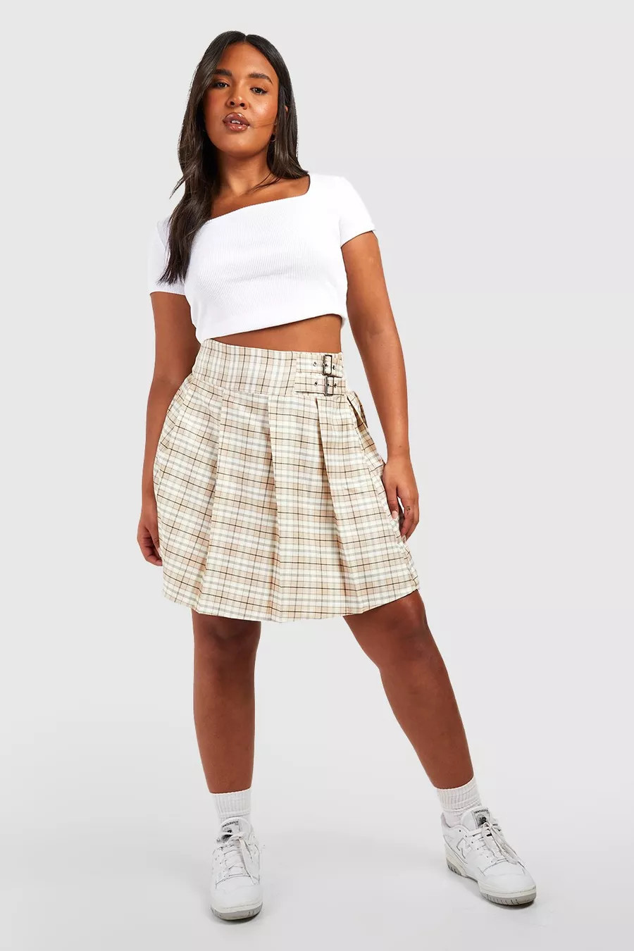 Plus Geweven Geruite Tennis Rok Met Gesp Detail | Boohoo.com (NL)