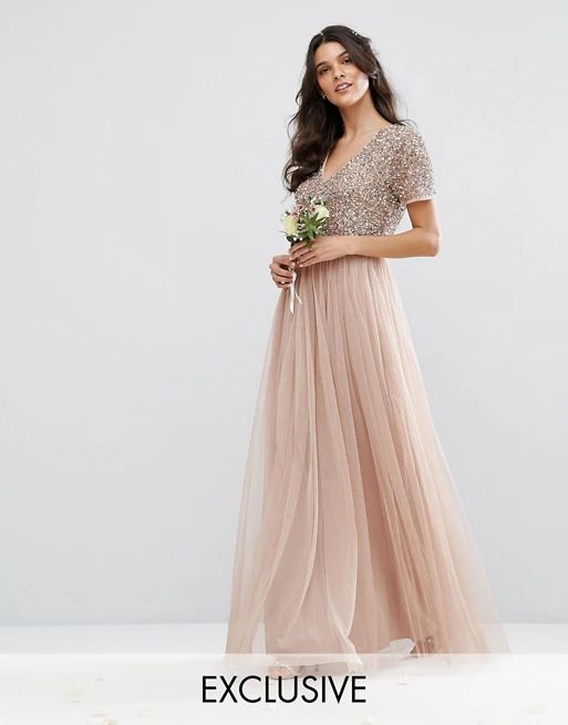 Maya V Neck Maxi Tulle Dress with Tonal Delicate Sequins | ASOS IE