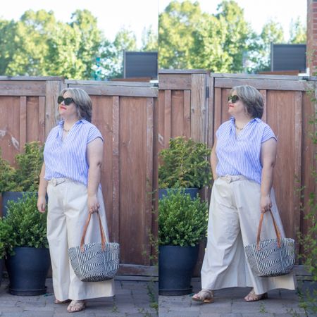 Loving this breezy summer outfit with wide leg culottes (or are these palazzo pants?!) and a stripe blouse.  Very office friendly look for the summer. 

#LTKworkwear #LTKmidsize #LTKcurves