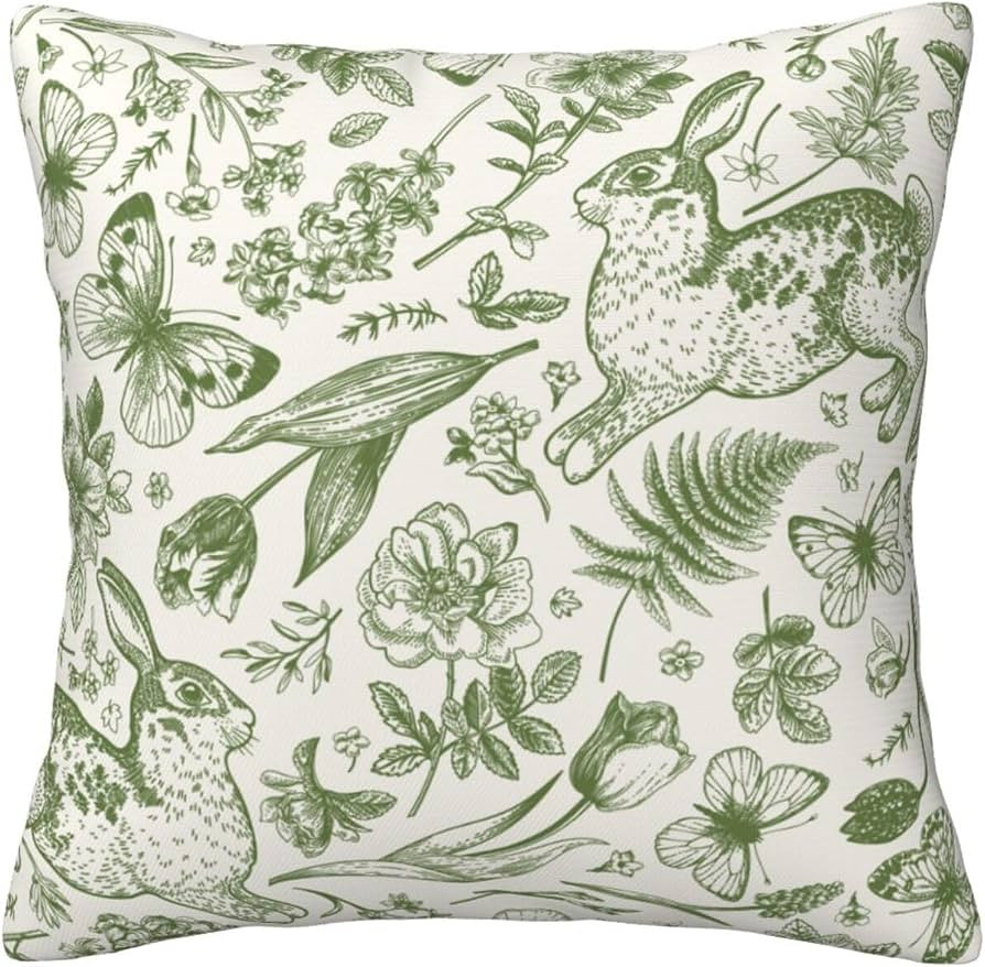 Gvxnemu Green herb Rabbit Botanical Decorative Throw Pillow Covers for Sofa Couch Bed Pillow Case... | Amazon (US)