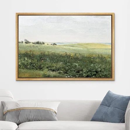 Green Meadow Hillside With Plants And Flowers Nature Framed On Canvas Painting | Wayfair North America