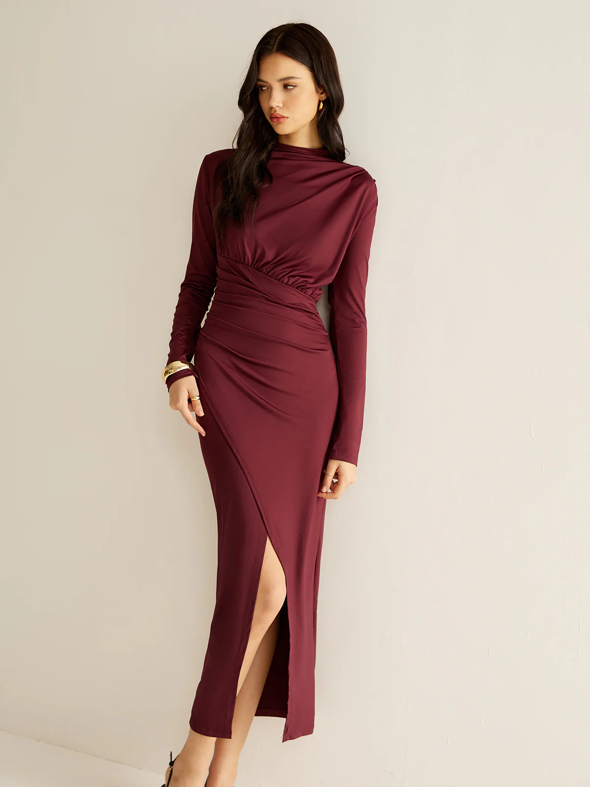 Elegant Pleated Split Dress | Commense