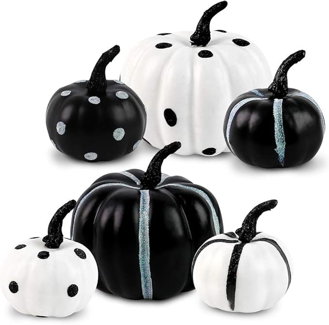 DomeStar Artificial Pumpkins Decor, 6PCS Fake Black and White Pumpkins 2 Sizes Fall Pumpkins Tabl... | Amazon (US)