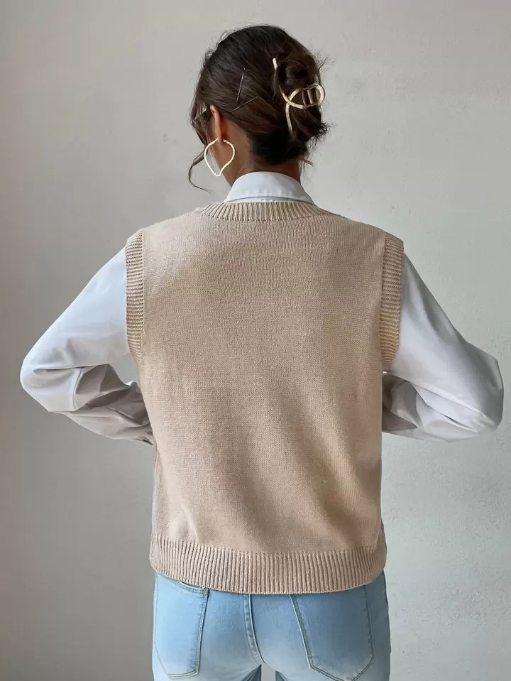 V Neck Cable Knit Sweater Vest | SHEIN