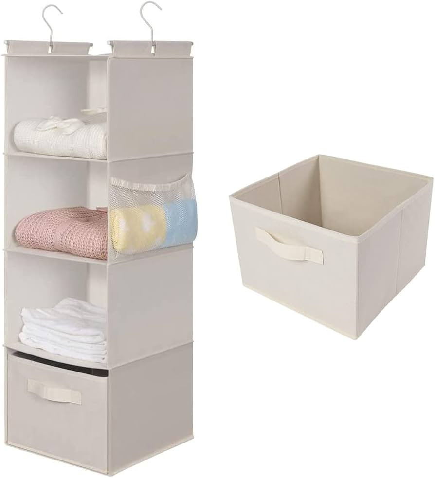 MAX Houser 4-Shelf Hanging Closet Organizer, Space Saver, Cloth Hanging Shelves with 2 Side Pocke... | Amazon (US)