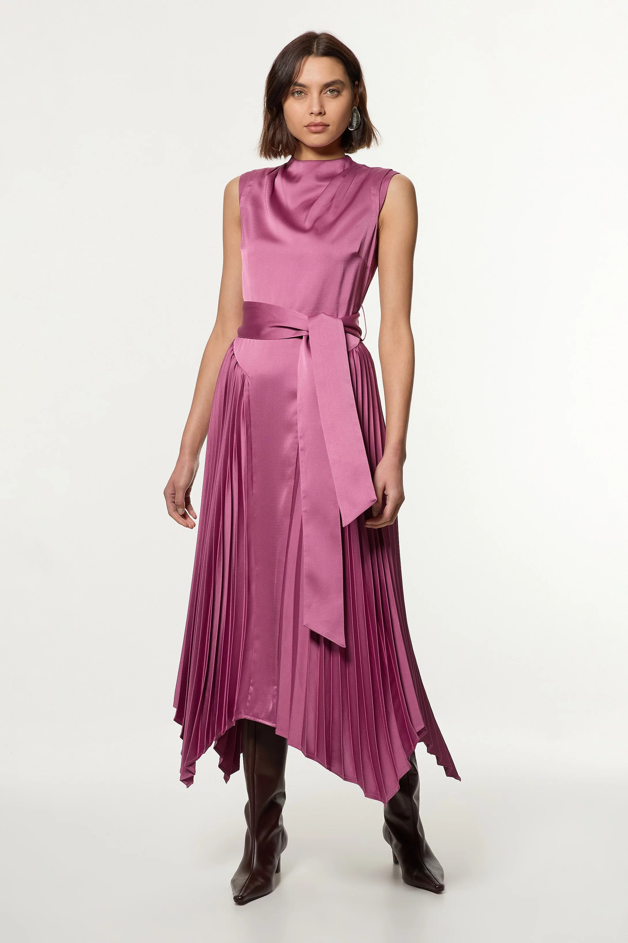 Satin Back Crepe Pleat Woven Midaxi Dress | Karen Millen US