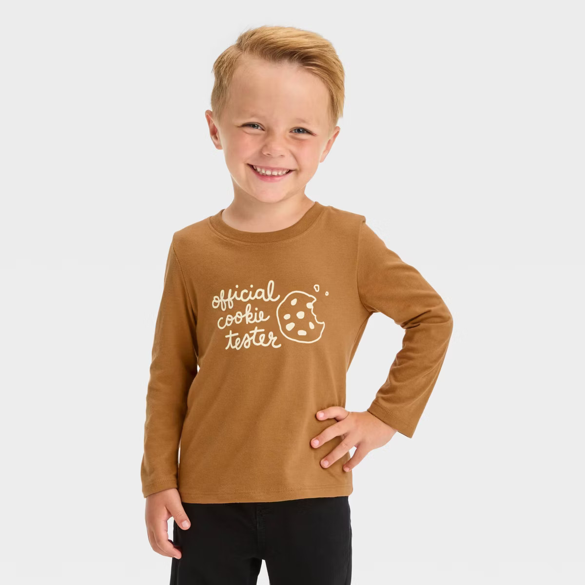 Toddler Boys' Long Sleeve Cookie Tester Graphic T-Shirt - Cat & Jack™ Brown | Target
