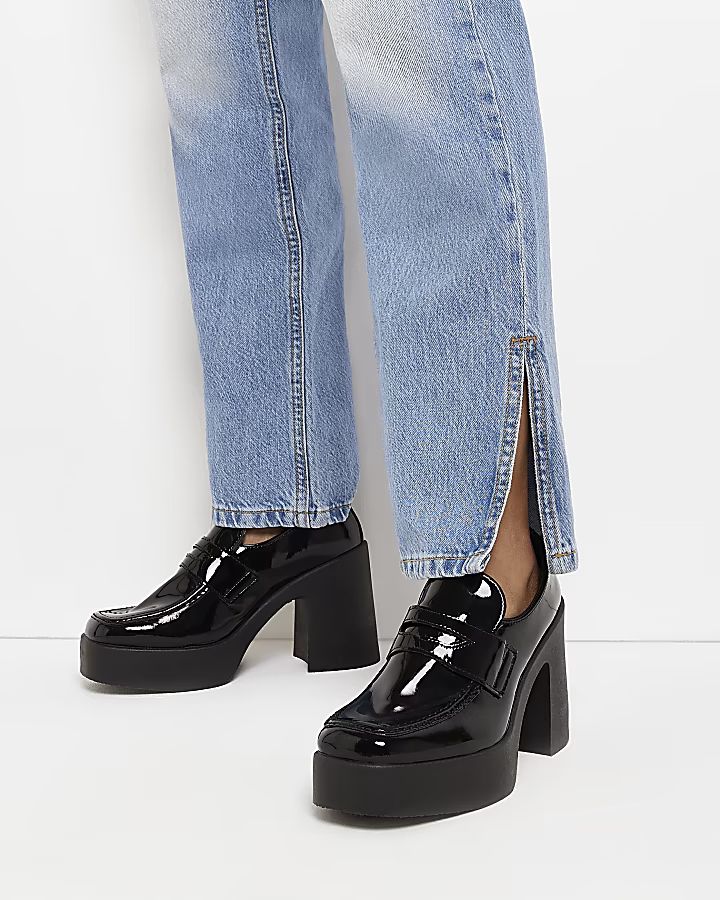 Black block heeled loafers | River Island (UK & IE)