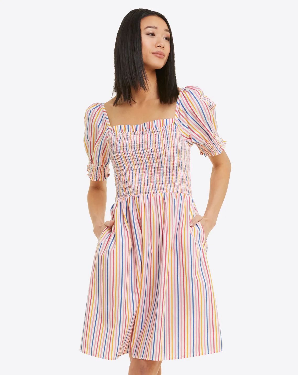 Cam Smocked Dress in Multi Stripe | Draper James (US)