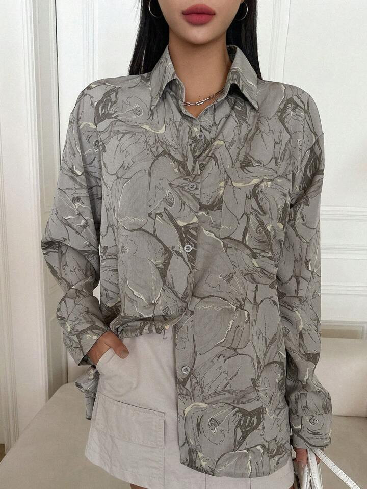 DAZY Camisa con estampado de mármol de hombros caídos | SHEIN