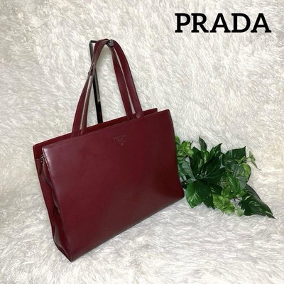 PRADA Leather Tote Bag Auth Bordeaux Women Italy 120108 | eBay US
