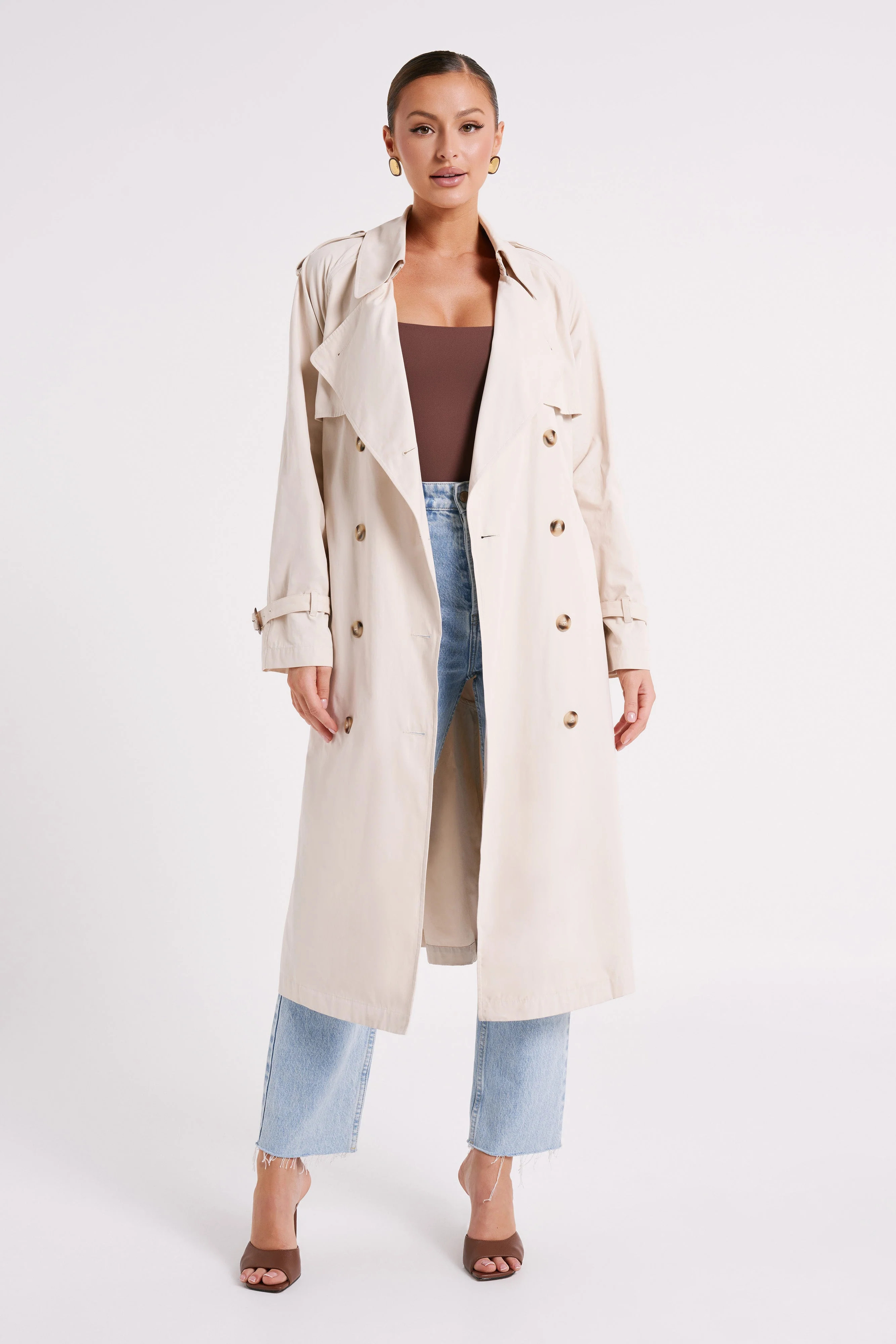 Channing Trench Coat With Belt - Cream | MESHKI US