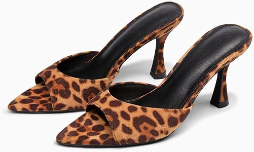 Coutgo Womens Kitten Heel Sandals Heeled Mules Pointed Open Toe High Heels | Amazon (US)