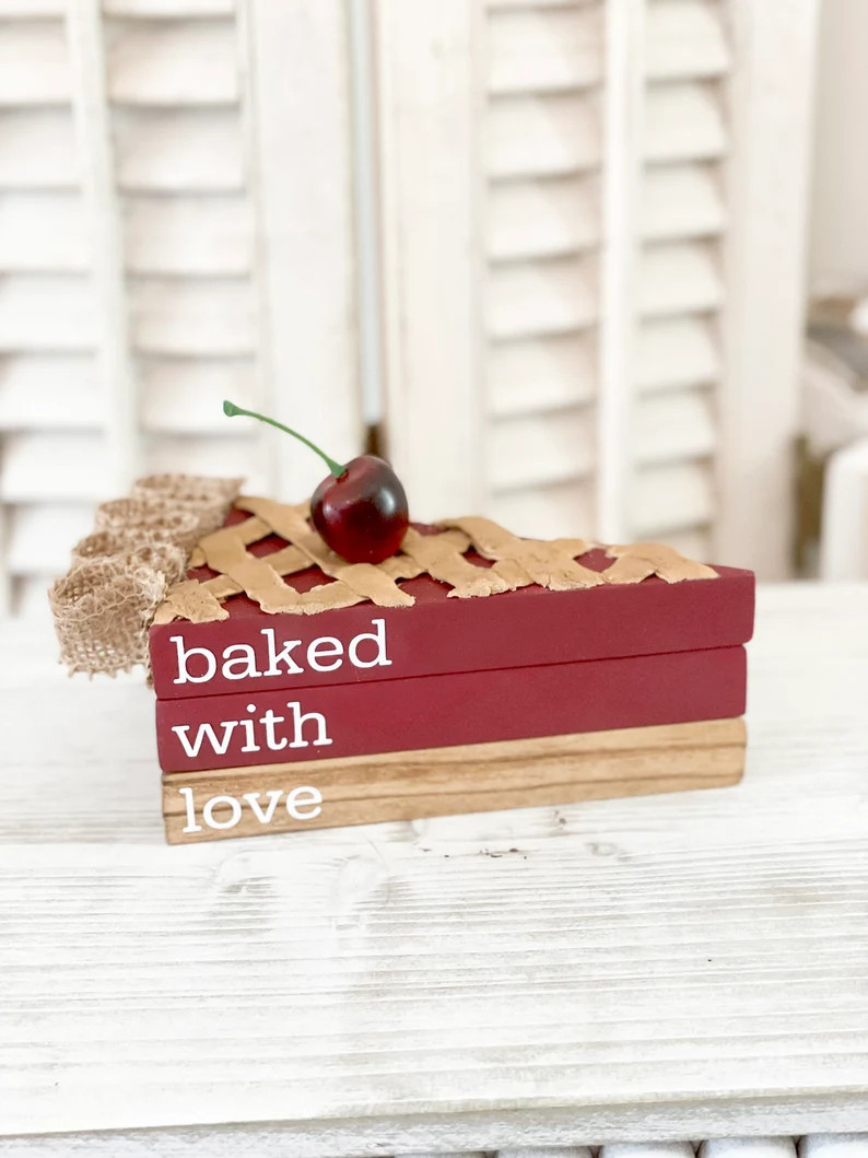 Cherry pie, cherry pie bookstack, summer bookstack, tiered tray decor, farmhouse decor, summer ti... | Etsy (US)