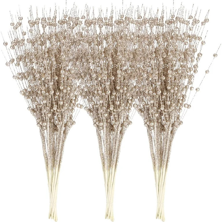 Sea Team 20-Pack Artificial Glitter Berry Stem Ornaments, Decorative Bead Sticks, Glittery Twigs,... | Walmart (US)