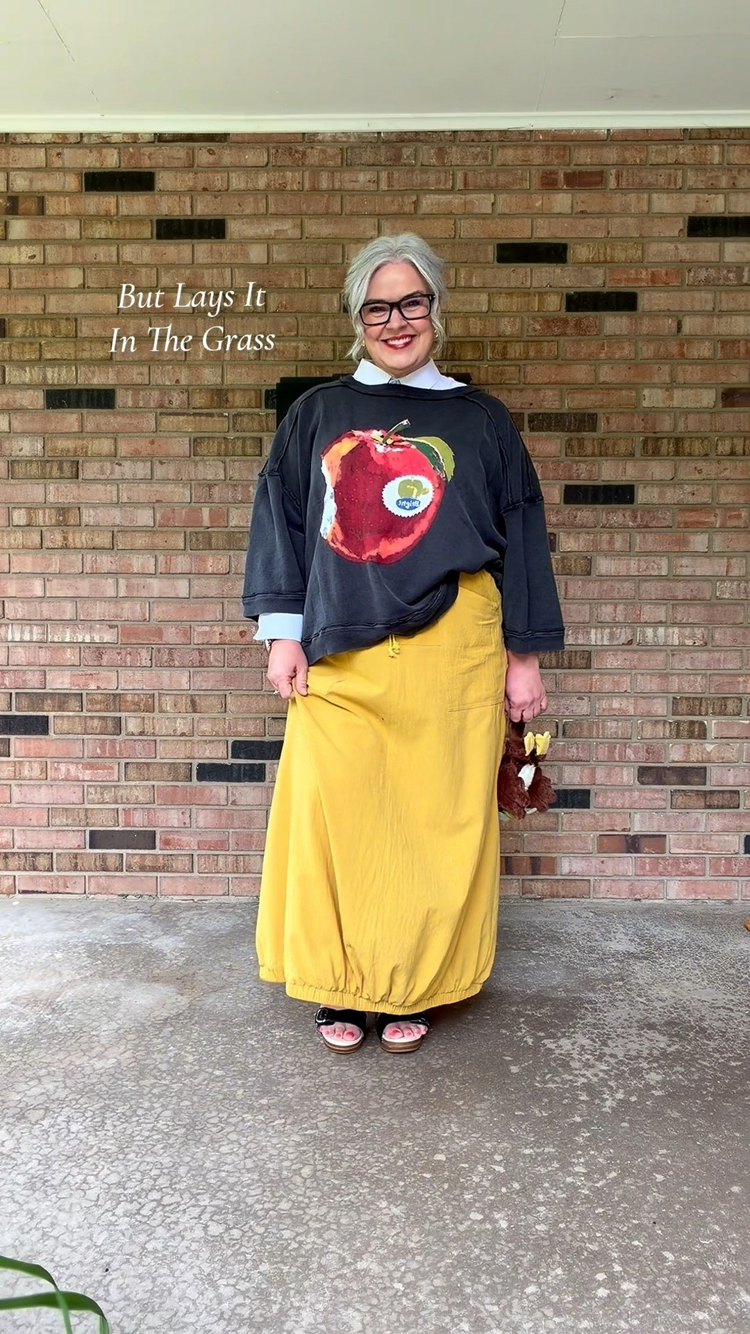 This Yellow!!! 💛🍎 Wearing Large in the sweatshirt and XXL in the skirt, might have been able to size down on the skirt. I’m normally a size 16. #dopaminedressing #over50club #over50style #over50fashion #OOTD

#LTKootd #LTKOver40 #LTKPlusSize