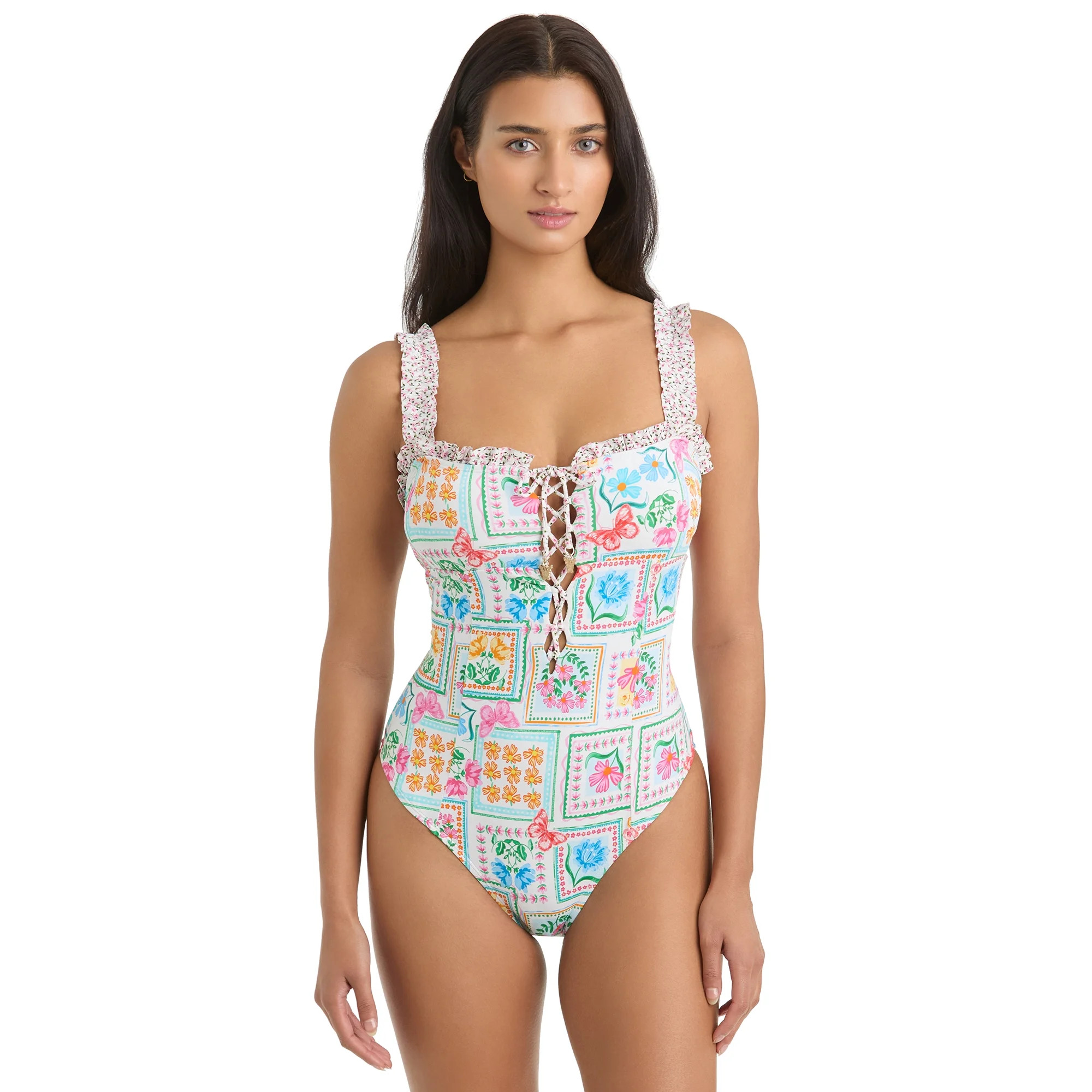 Jessica Simpson Women's Multi Tie Front One-Piece Swimsuit, Sizes XS-2XL | Walmart (US)
