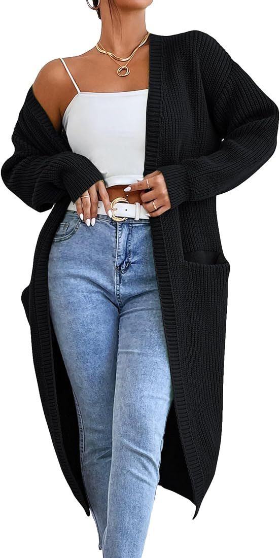 COZYEASE Women's Long Cardigan Long Sleeve Open Front Ribbed Knit Duster Cardigan Fall Cardigan S... | Amazon (US)
