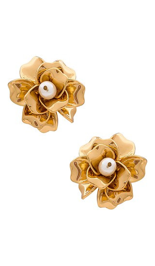 Flower And Pearl Earrings in Gold | Revolve Clothing (Global)