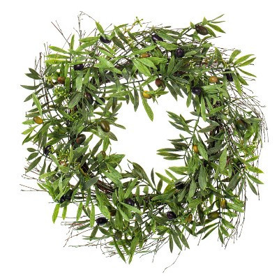 Artificial Olive Leaf Wreath (24") - Vickerman: Indoor Faux Floral Decor, Polyester, Spring Theme | Target