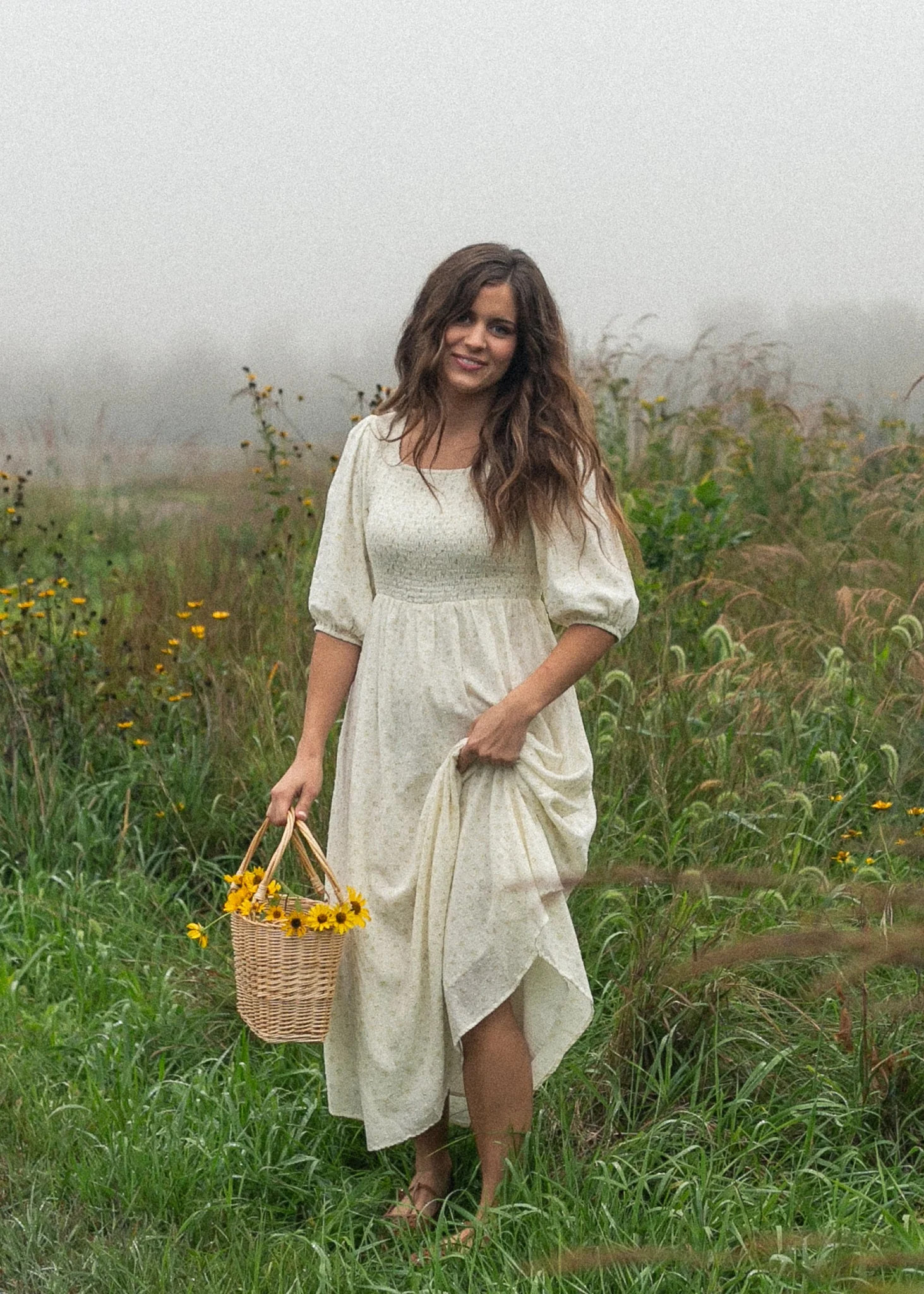 Kayleen Ivory Floral Smocked Bodice Maxi Dress | Inherit Clothing Co.