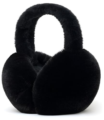 Eyegla Ear Muffs for Winter Women Adjustable & Foldable Fuzzy Earmuffs Fluffy Soft Ear Warmers Warm Ear Covers for Cold Weather Black | Amazon (US)